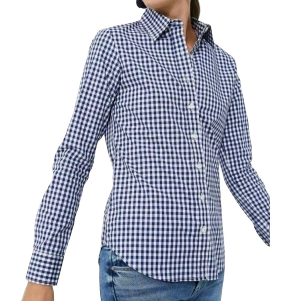 UNTUCKit Belleza Blue Gingham Checkered Preppy Button Up Shirt Women's 14 - Picture 2 of 7